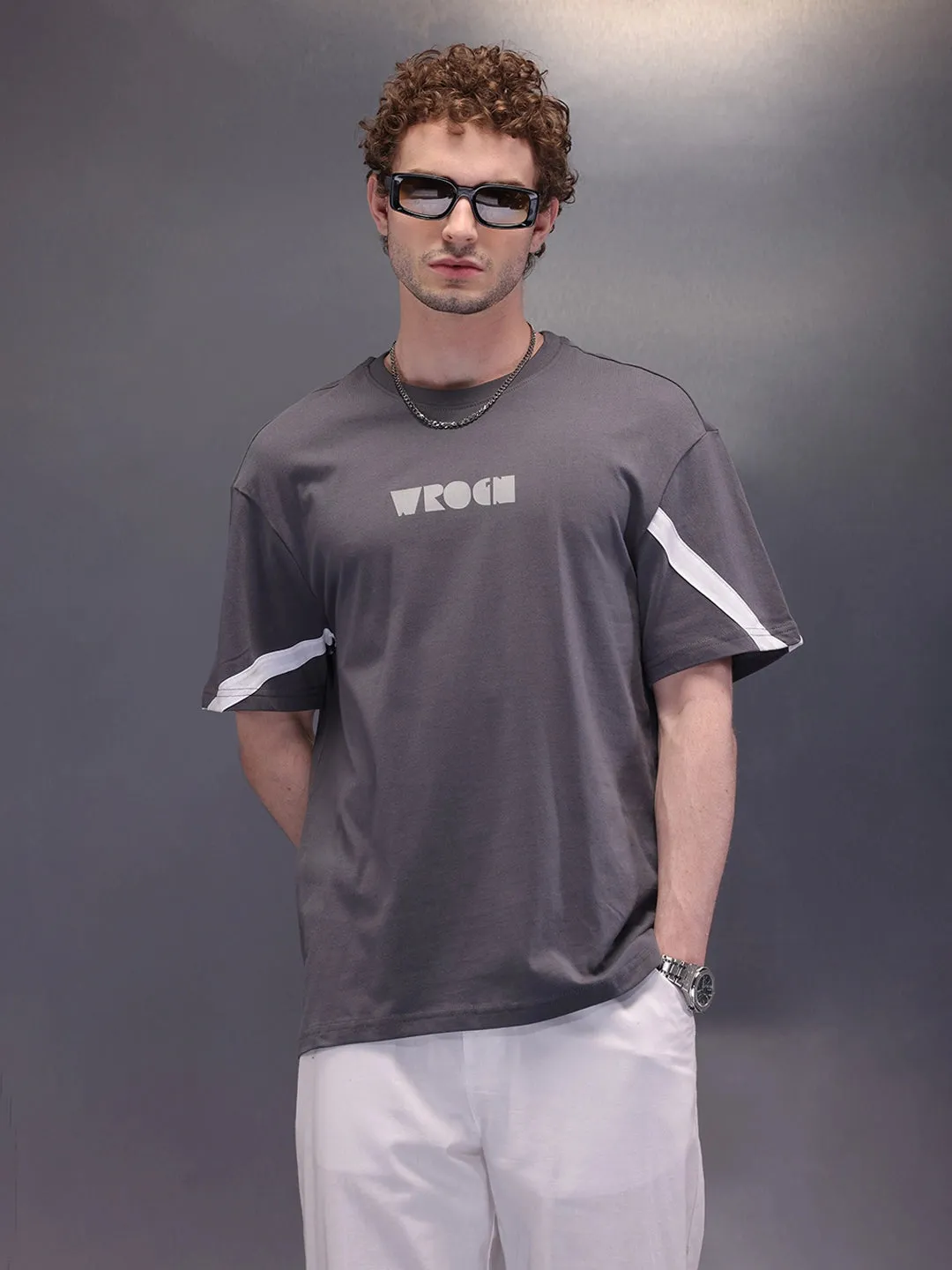 Placement Printed Oversized T-Shirt | Dark Grey sold by Wrogn