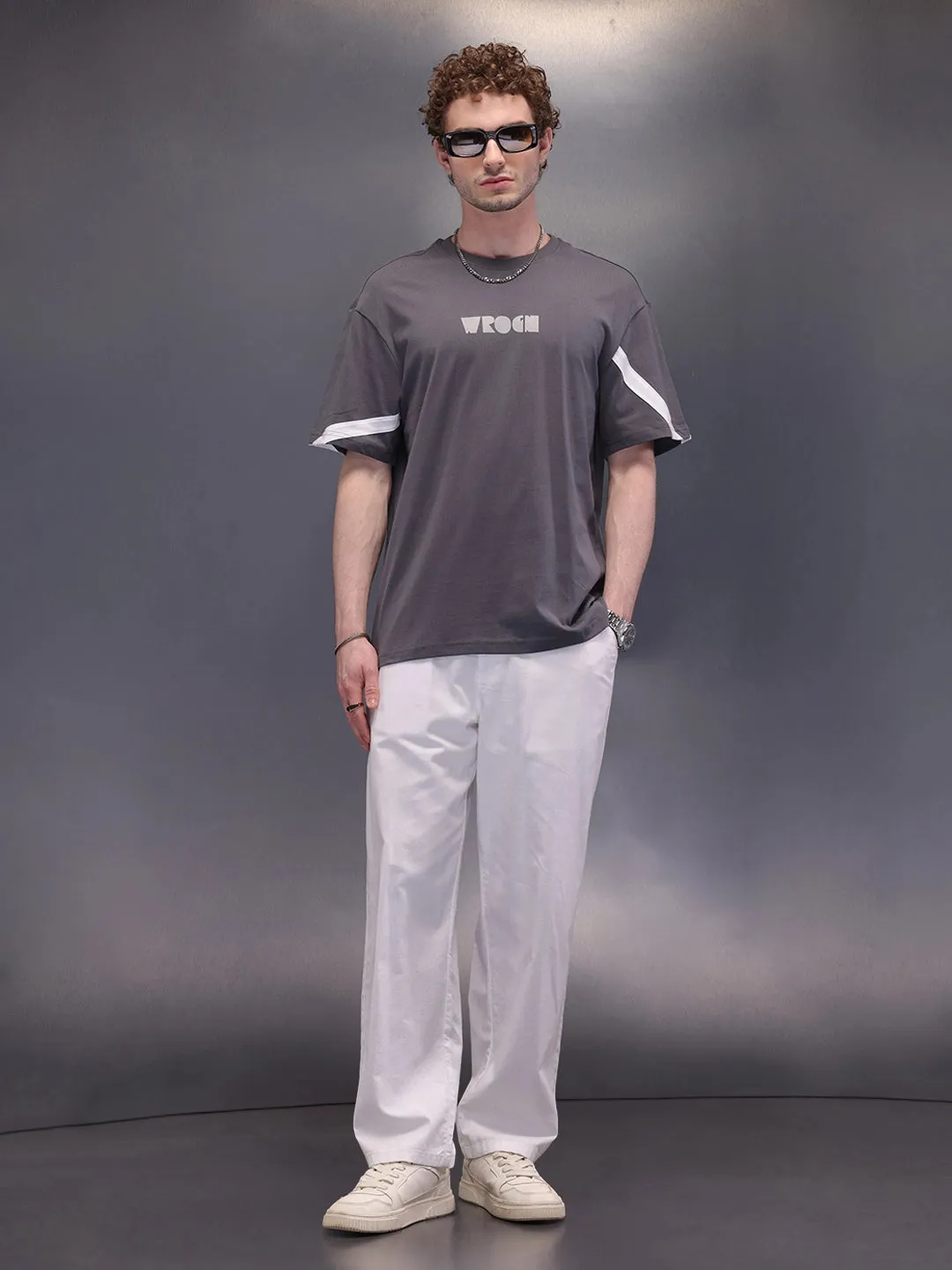 Placement Printed Oversized T-Shirt | Dark Grey sold by Wrogn product image thumbnail 2