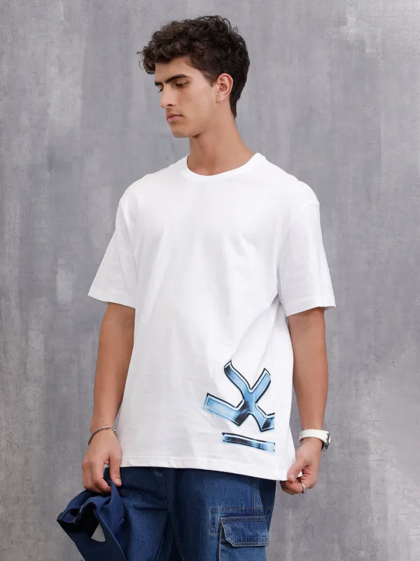 Placement Printed Oversized Fit Cotton T-Shirt | White sold by Wrogn