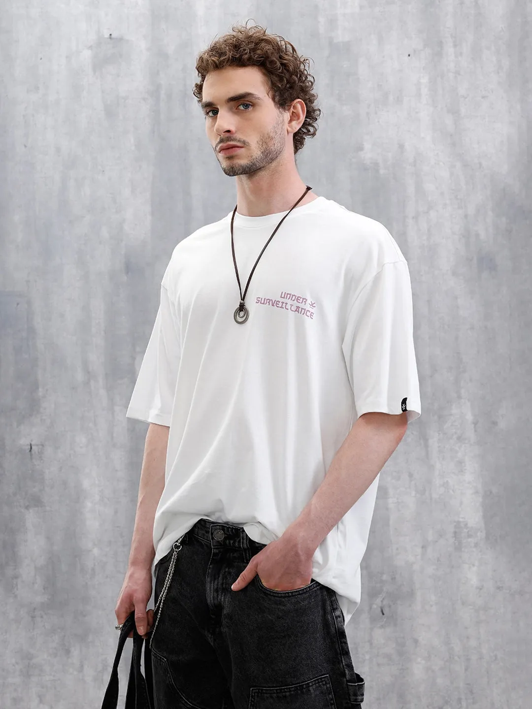 Under Surveillance Oversized Fit T-Shirt | White sold by Wrogn product image thumbnail 2