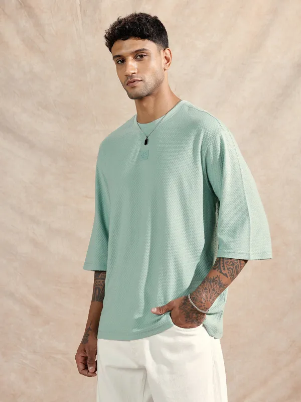 3/4th Sleeve Textured T-Shirt | Green sold by Wrogn
