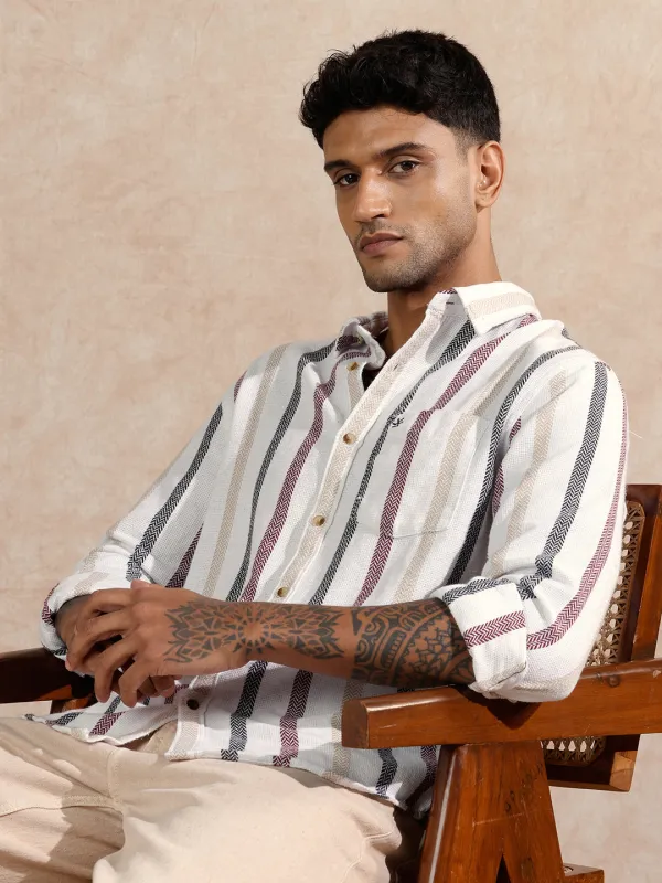 Open Dobby Striper Shirt | Off White sold by Wrogn