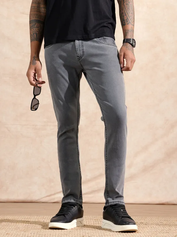 Solid Slim Fit Jeans | Light Grey sold by Wrogn