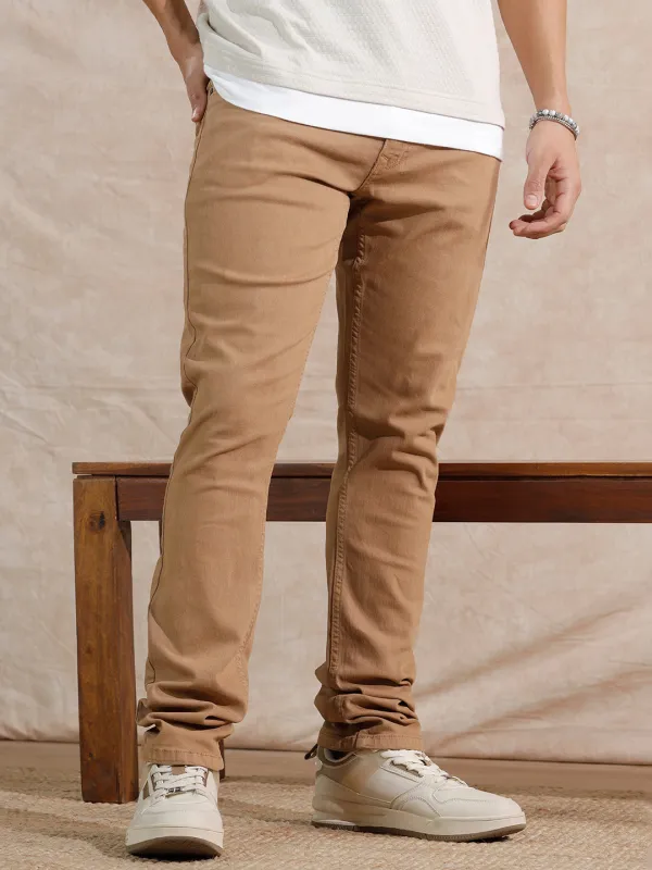 Solid Light Fade Slim Fit Jeans  | Khaki sold by Wrogn