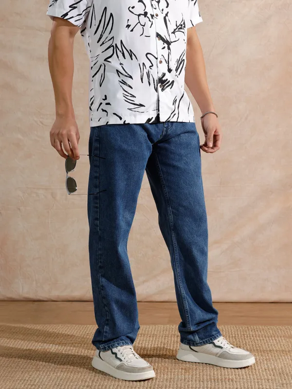 Solid Heavy Fade Anti Fit Jeans | Blue sold by Wrogn