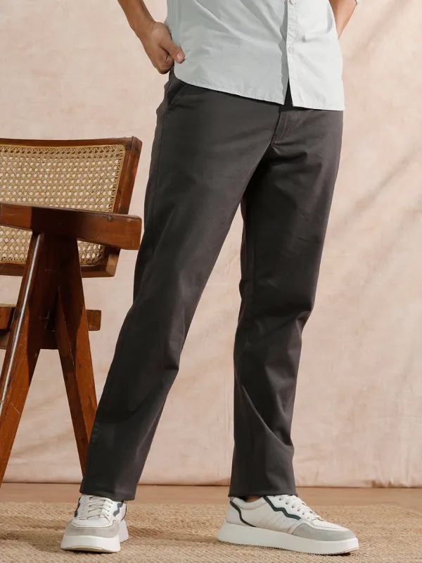 Solid Cotton Blend Trouser | Grey sold by Wrogn