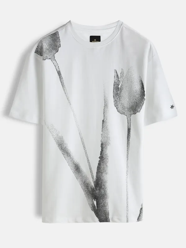 Heavy GSM Watercolour Floral Printed T-Shirt | White made by Wrogn