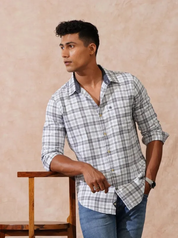 Herringbone Checks Slim Fit Shirt | Grey sold by Wrogn