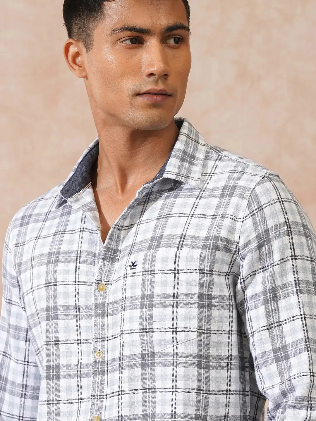 Herringbone Checks Slim Fit Shirt | Grey sold by Wrogn product image thumbnail 5