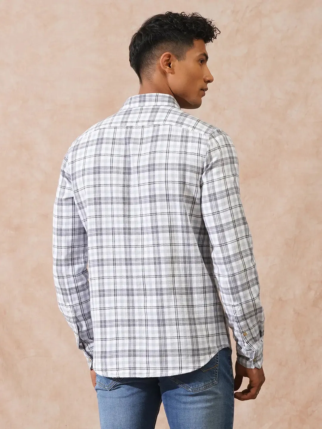 Herringbone Checks Slim Fit Shirt | Grey sold by Wrogn product image thumbnail 3