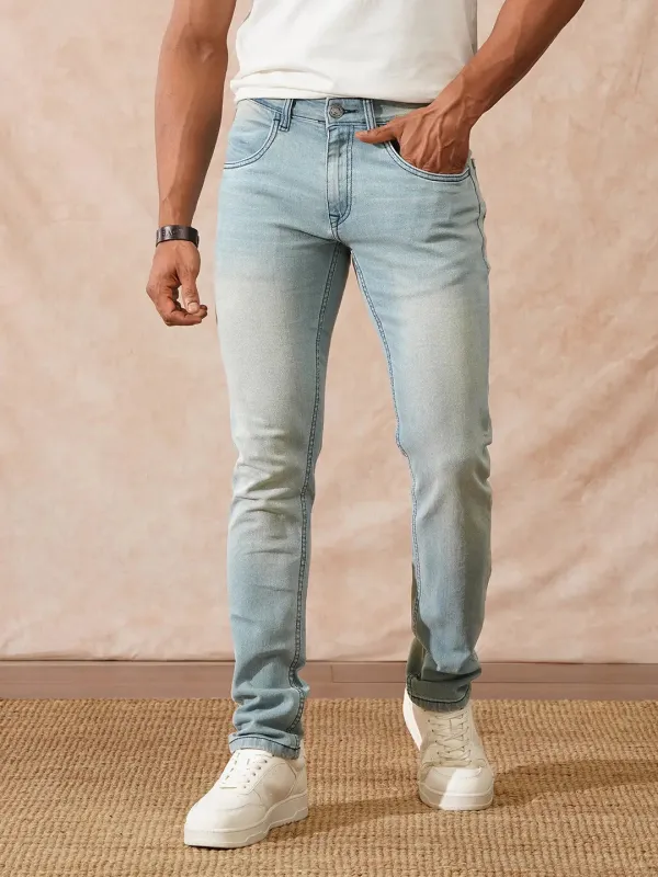 Heavy Fade Slim Tapered Jeans | Light Blue sold by Wrogn