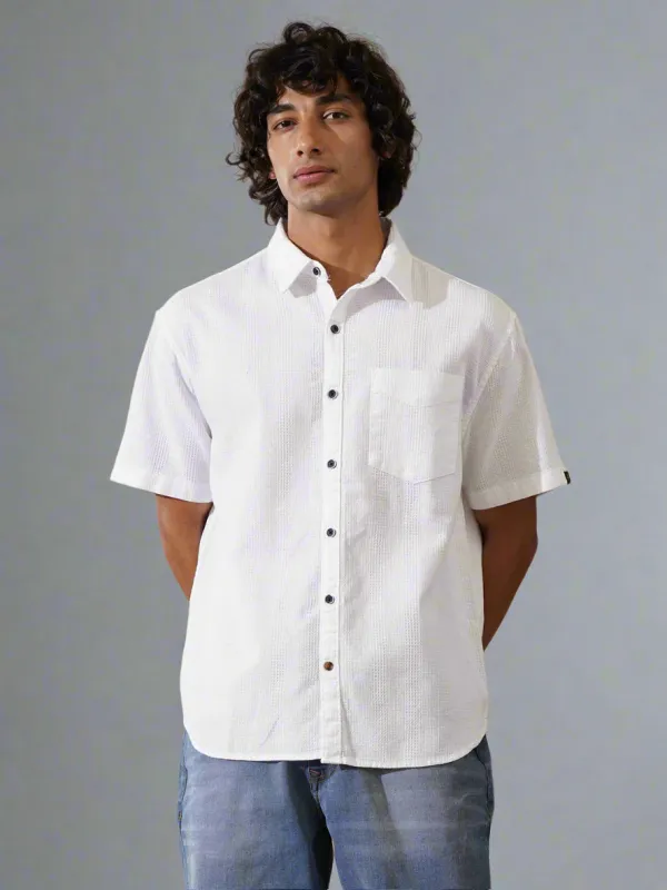 Waffle Textured Comfort Fit Shirt | White sold by Wrogn