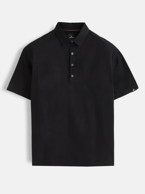 Oversized Half Placket Popover Shirt | Black sold by Wrogn