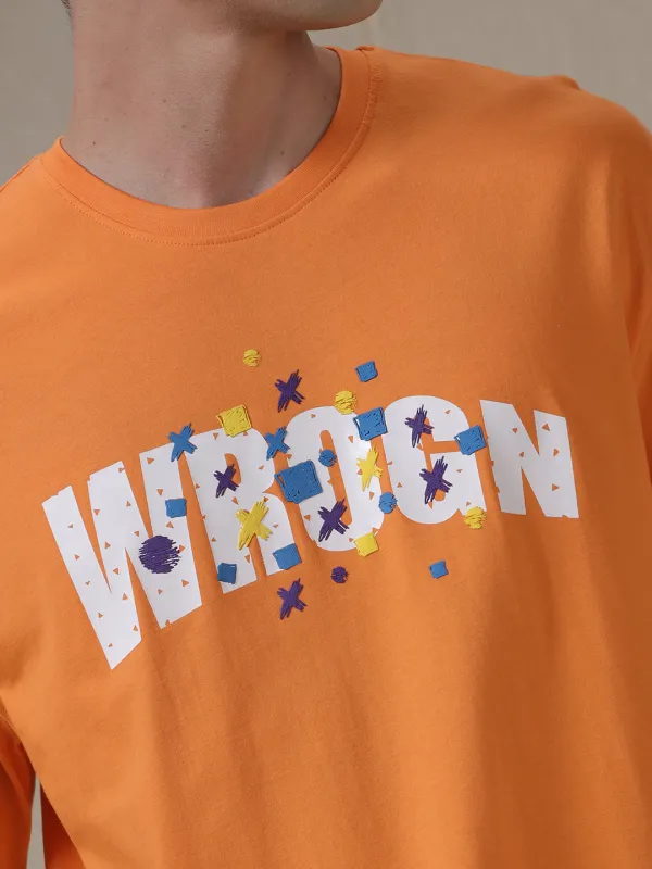 Wrogn Print Oversized Orange T-Shirt sold by Wrogn