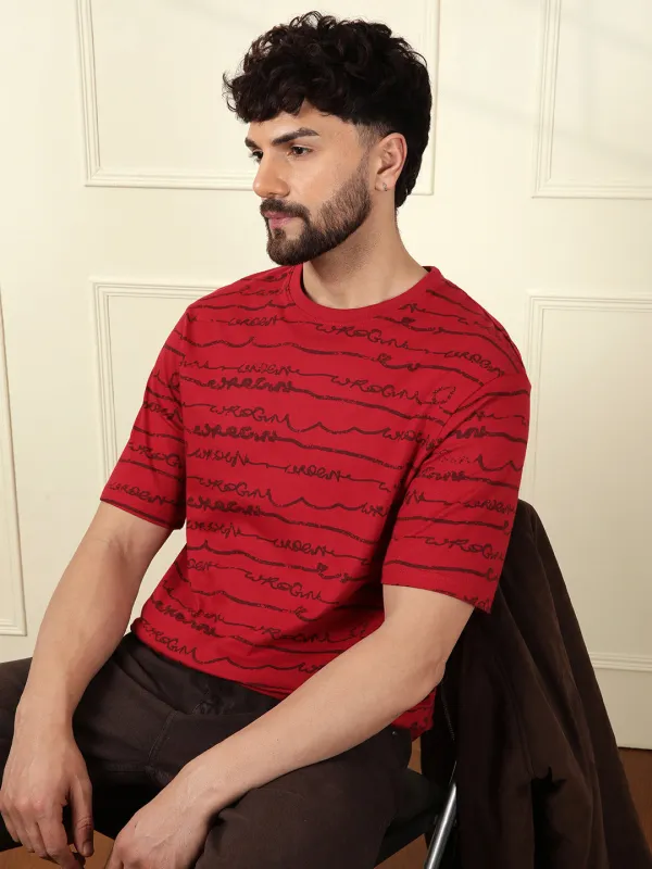 Typographic Red Crew Neck T-Shirt sold by Wrogn