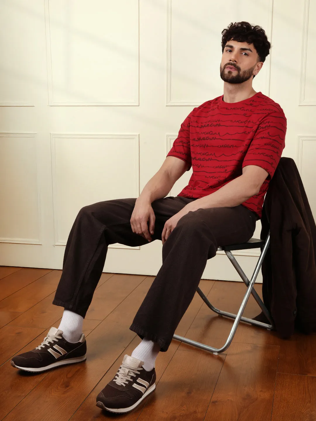 Typographic Red Crew Neck T-Shirt sold by Wrogn product image thumbnail 2