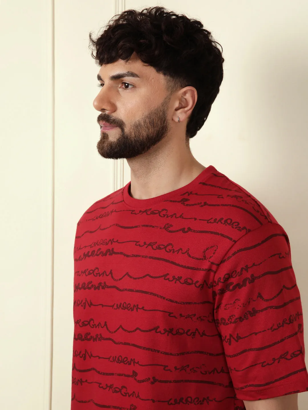 Typographic Red Crew Neck T-Shirt sold by Wrogn product image thumbnail 5