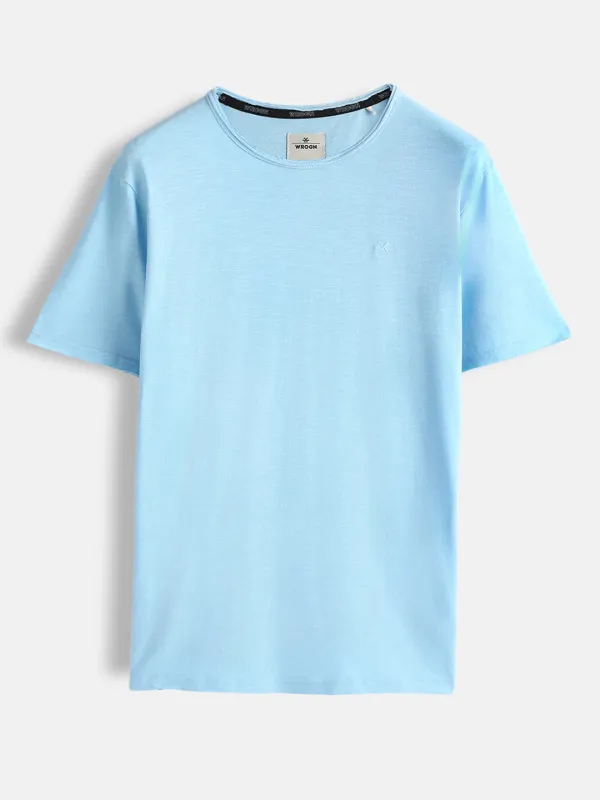 Raw Edged Blue Crew Neck T-Shirt sold by Wrogn