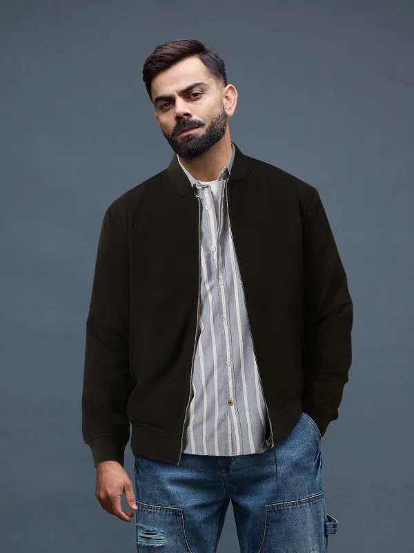 Solid Casual Black Bomber Jacket sold by Wrogn