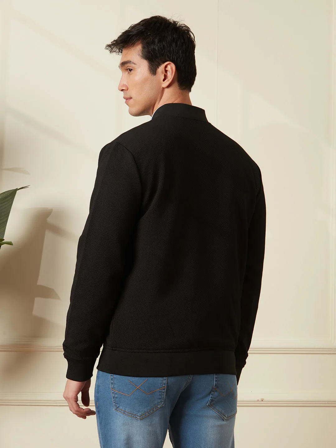 Solid Casual Black Bomber Jacket sold by Wrogn product image thumbnail 5