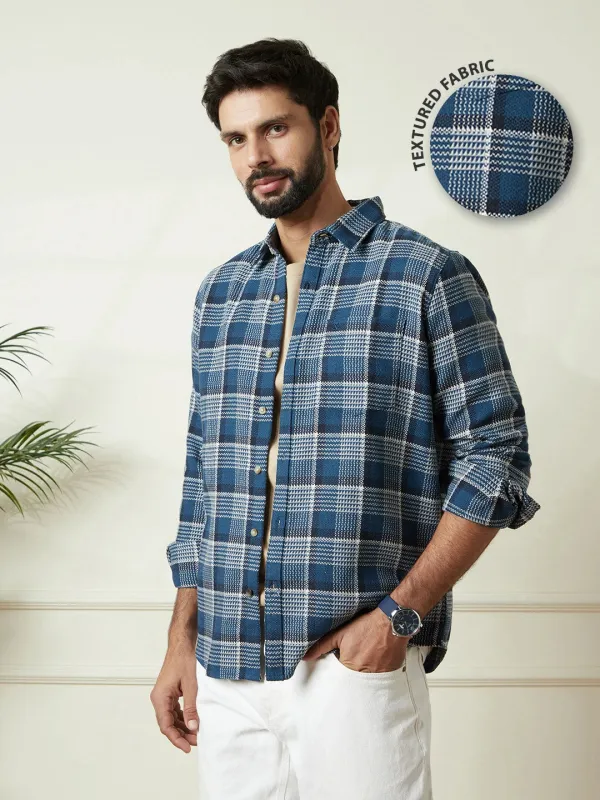 Checked Dobby Pattern Shirt | Blue sold by Wrogn