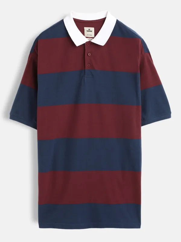 Bold Stripes Maroon Oversized Polo T-Shirt sold by Wrogn