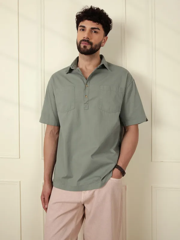 Popover Oversized Fit Shirt | Green sold by Wrogn