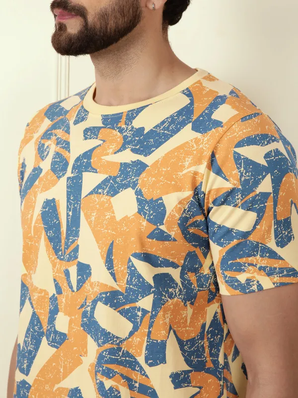 Distressed AOP Slim Fit T-Shirt | Yellow sold by Wrogn