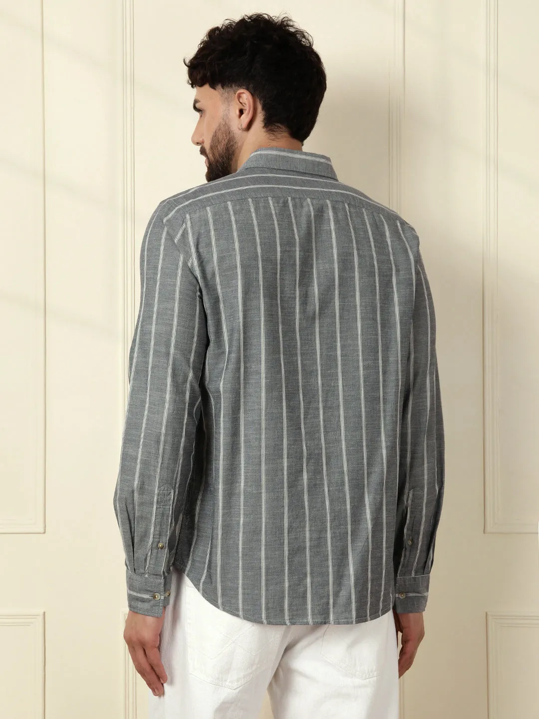 Classic Chambray Striped Shirt | Grey sold by Wrogn product image thumbnail 3