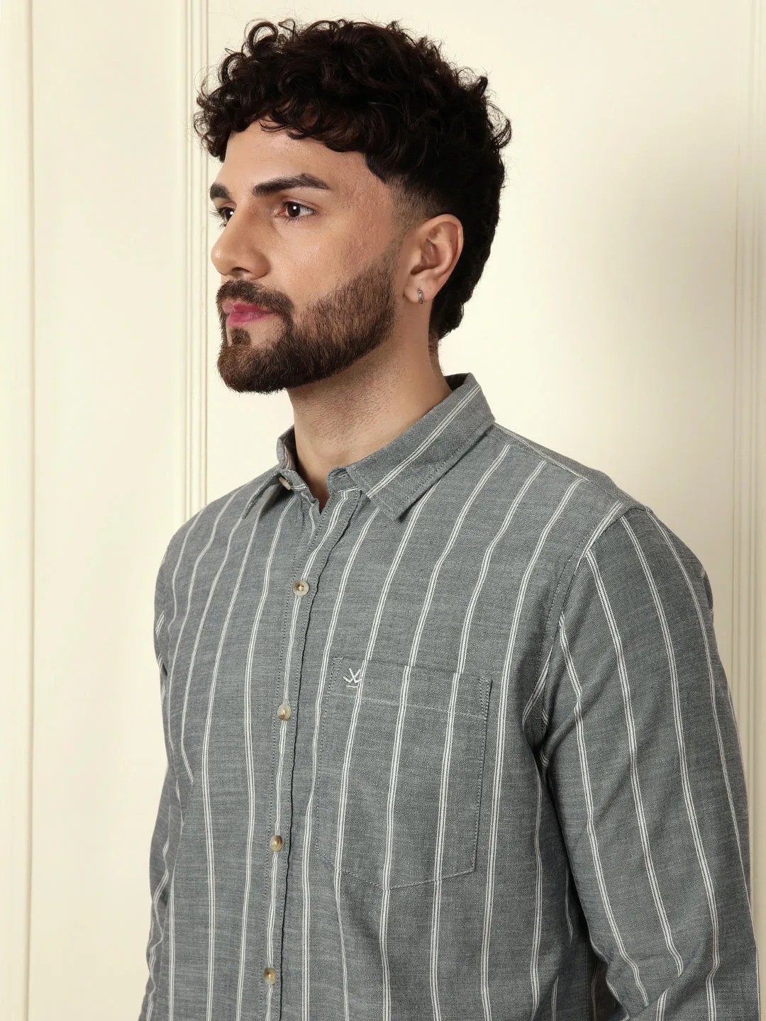 Classic Chambray Striped Shirt | Grey sold by Wrogn product image thumbnail 5