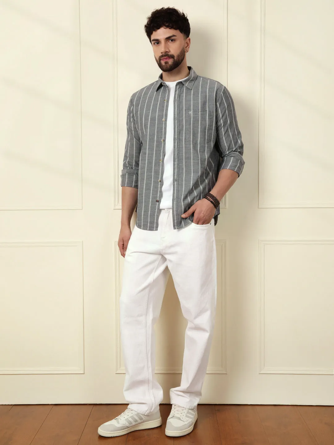 Classic Chambray Striped Shirt | Grey sold by Wrogn product image thumbnail 2