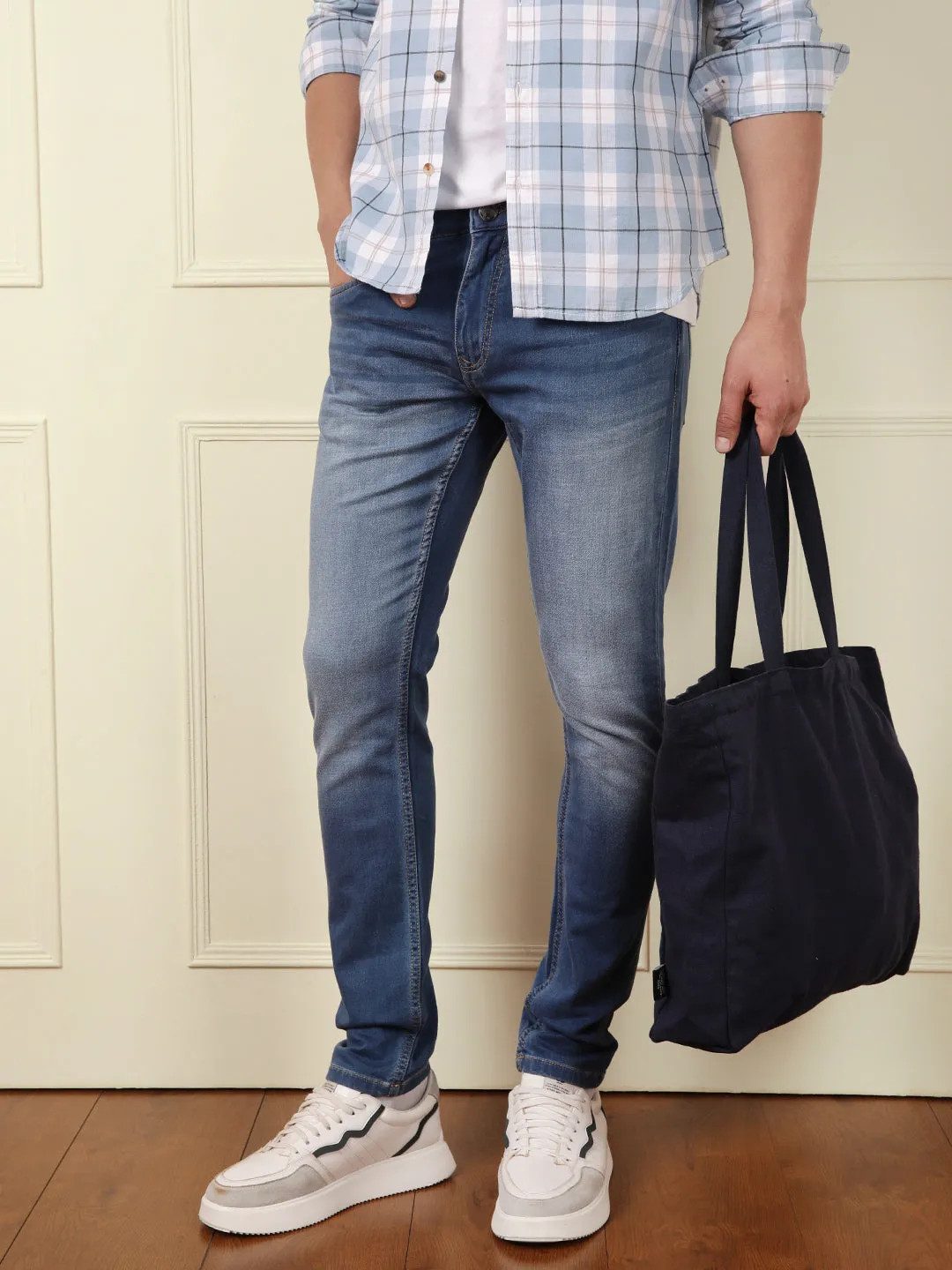 Faded Tapered Fit Jeans | Blue sold by Wrogn