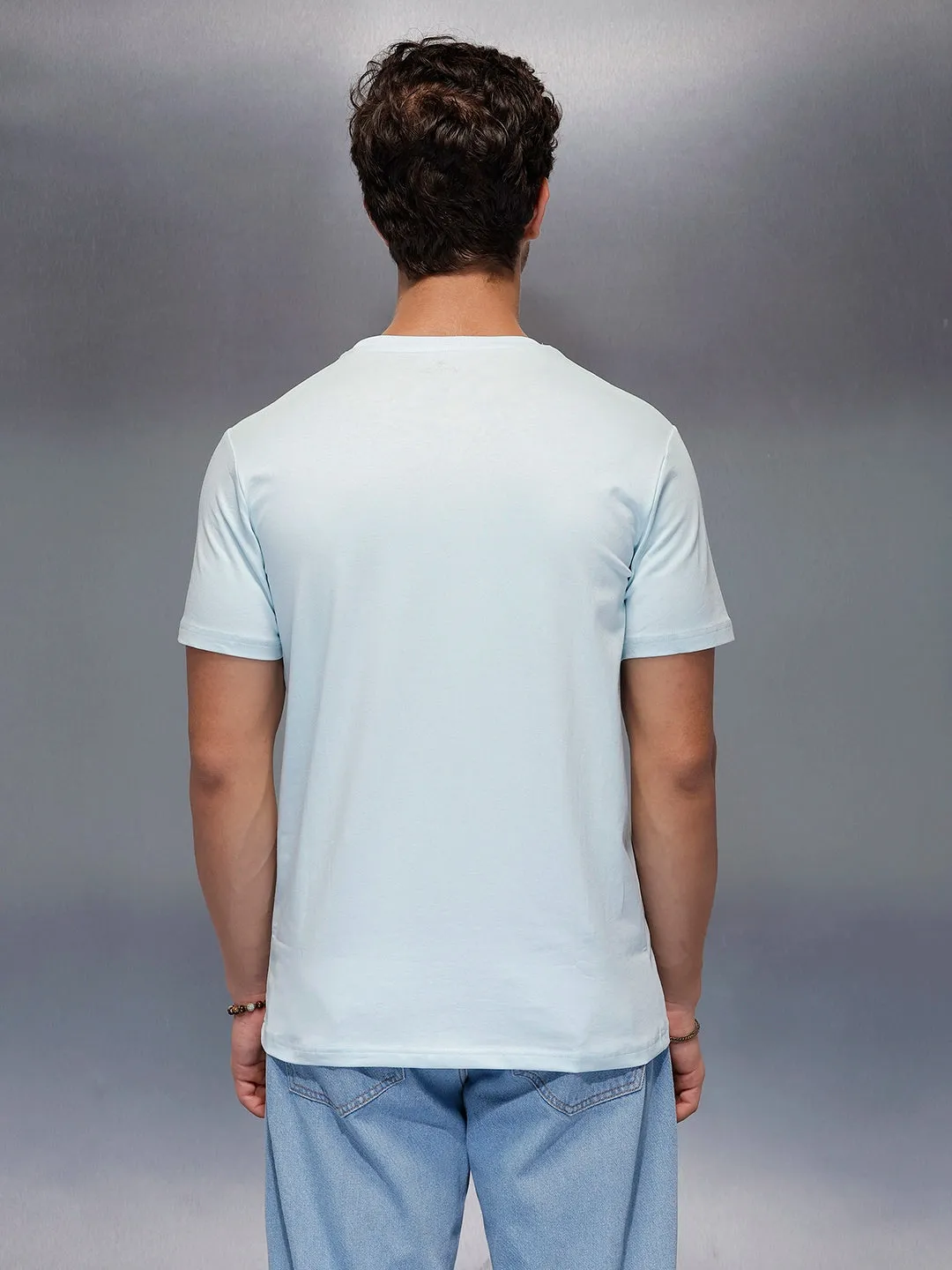Solid Slim Fit T-Shirt | Light Blue sold by Wrogn product image thumbnail 3