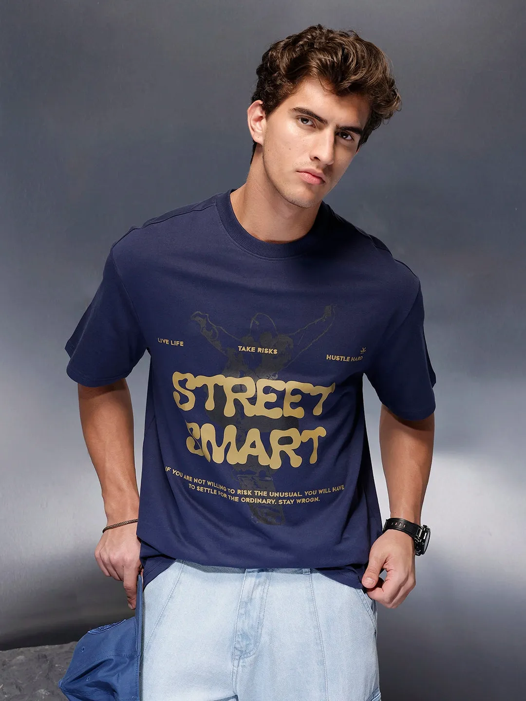 Classic Placement Printed T-Shirt | Navy Blue sold by Wrogn