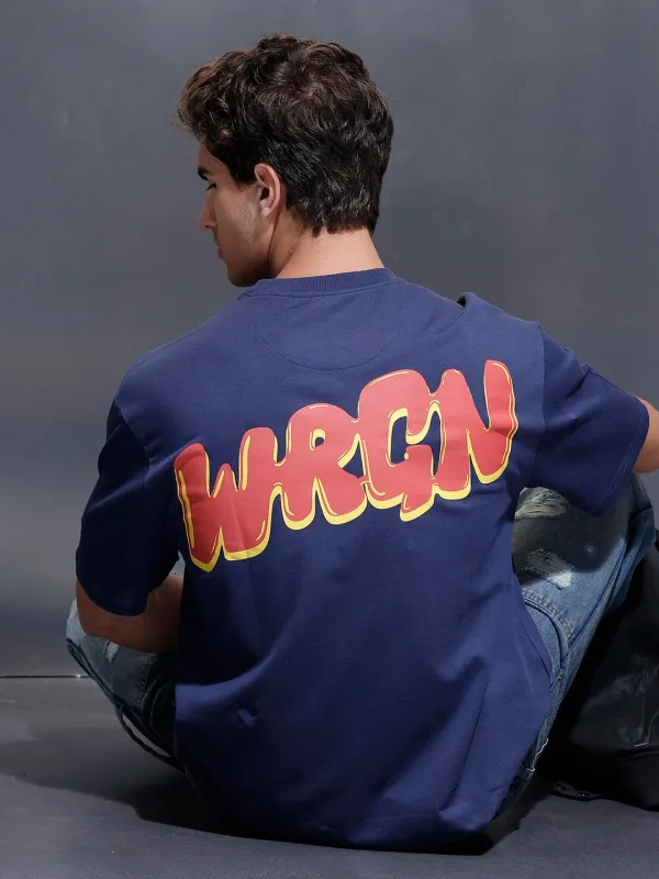 Classic Back Printed T-Shirt   |  Navy Blue sold by Wrogn