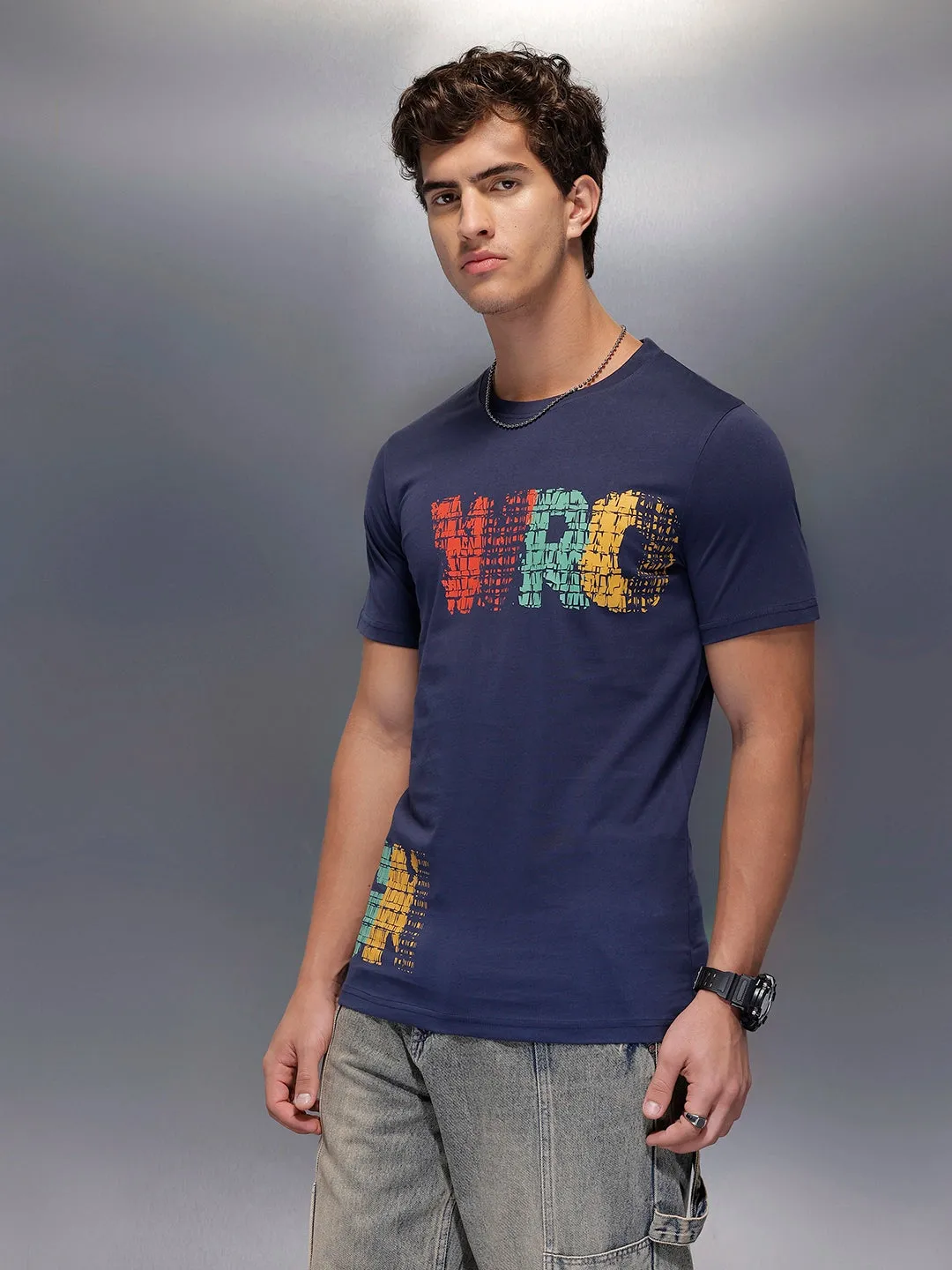 Placement Printed Slim Fit T-Shirt | Navy Blue sold by Wrogn product image thumbnail 4