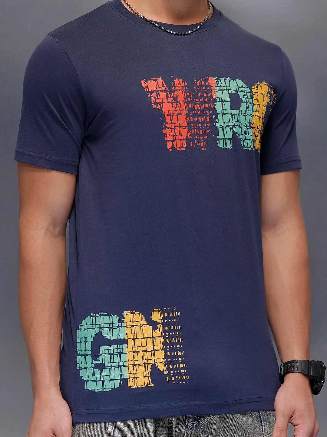 Placement Printed Slim Fit T-Shirt | Navy Blue sold by Wrogn product image thumbnail 5