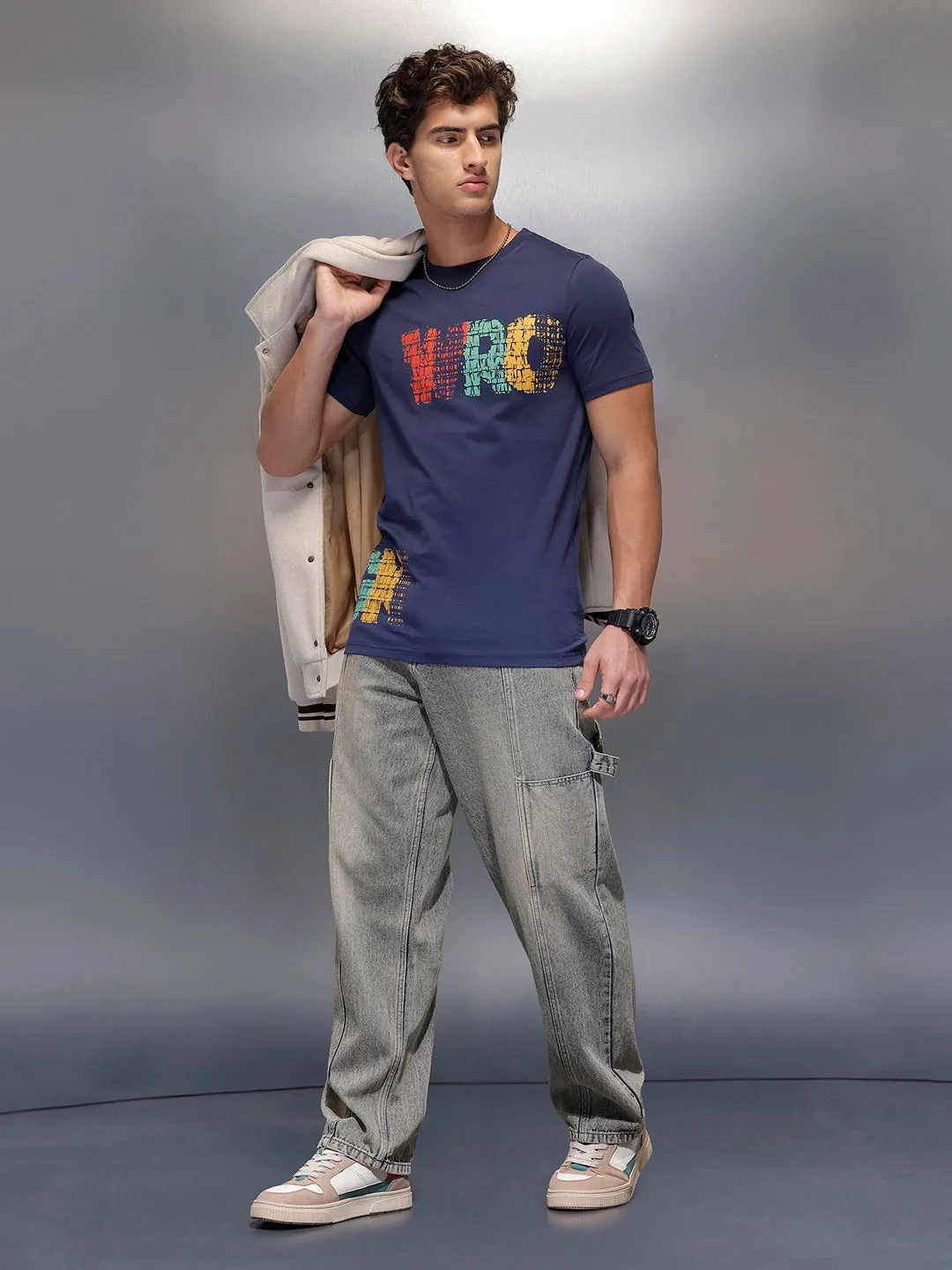 Placement Printed Slim Fit T-Shirt | Navy Blue sold by Wrogn product image thumbnail 2