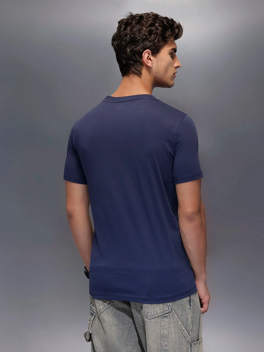 Placement Printed Slim Fit T-Shirt | Navy Blue sold by Wrogn product image thumbnail 3