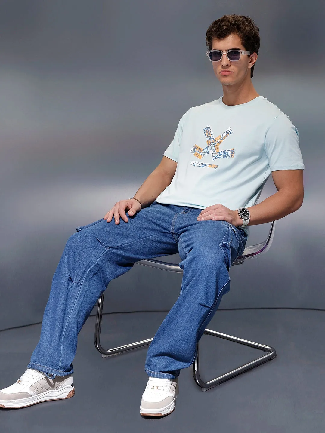 Classic Placement Printed T-Shirt | Light Blue sold by Wrogn product image thumbnail 2
