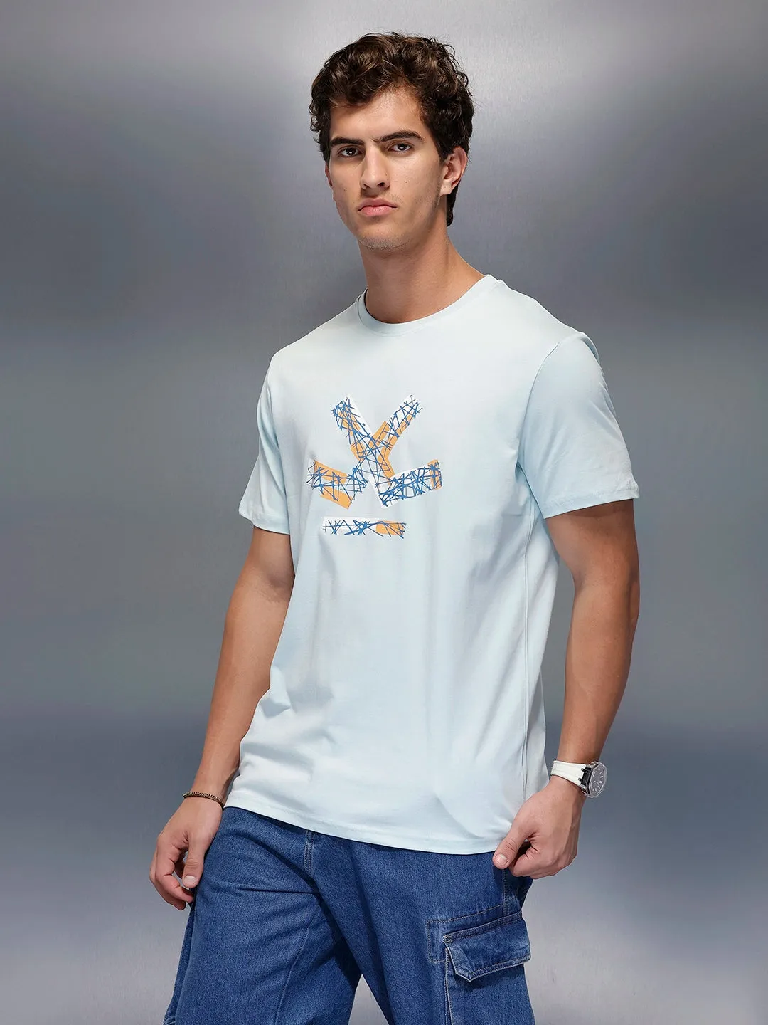 Classic Placement Printed T-Shirt | Light Blue sold by Wrogn product image thumbnail 4