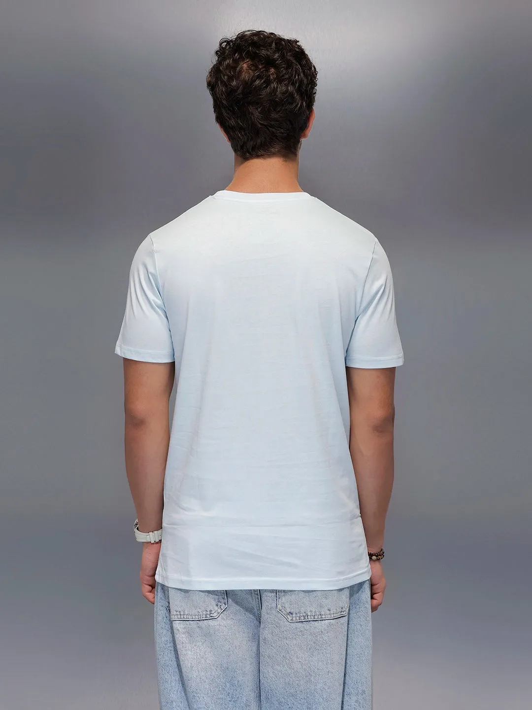 Solid Placement Printed T-Shirt | Light Blue sold by Wrogn product image thumbnail 3