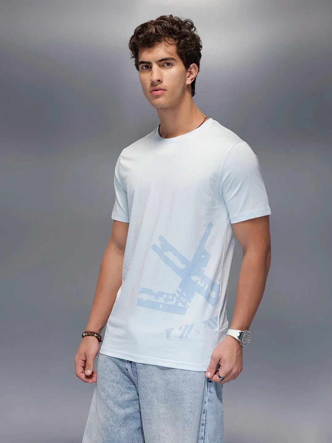 Solid Placement Printed T-Shirt | Light Blue sold by Wrogn product image thumbnail 4