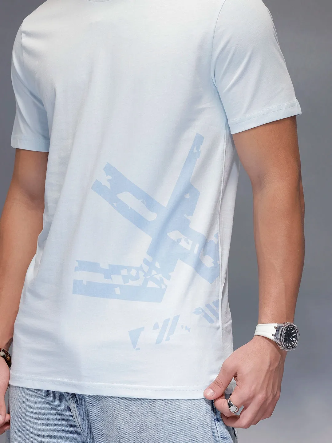 Solid Placement Printed T-Shirt | Light Blue sold by Wrogn product image thumbnail 5