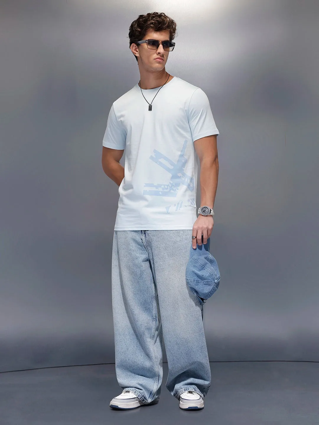 Solid Placement Printed T-Shirt | Light Blue sold by Wrogn product image thumbnail 2