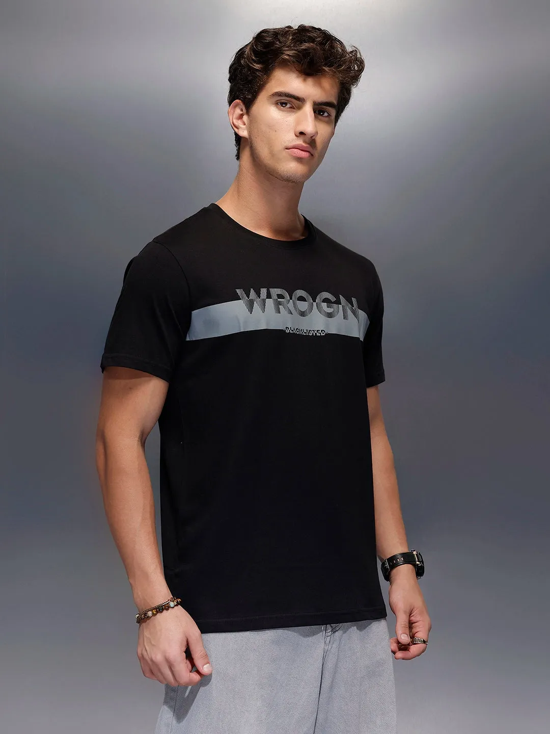 Placement Printed Slim Fit T-Shirt | Black sold by Wrogn product image thumbnail 4