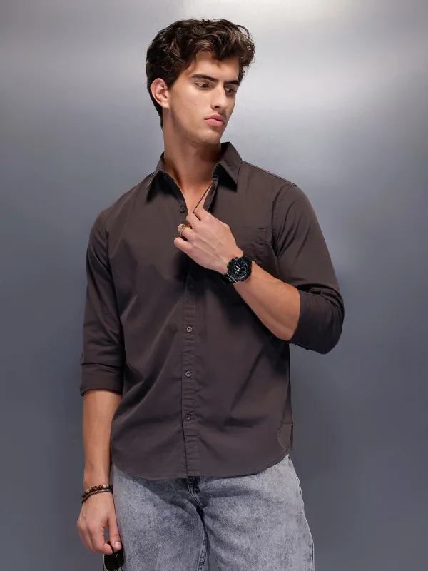 Men's Casual Regular Fit Shirt | Grey sold by Wrogn