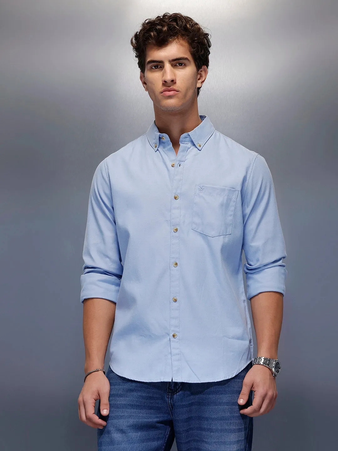 Men's Casual Regular Fit Shirt | Blue sold by Wrogn