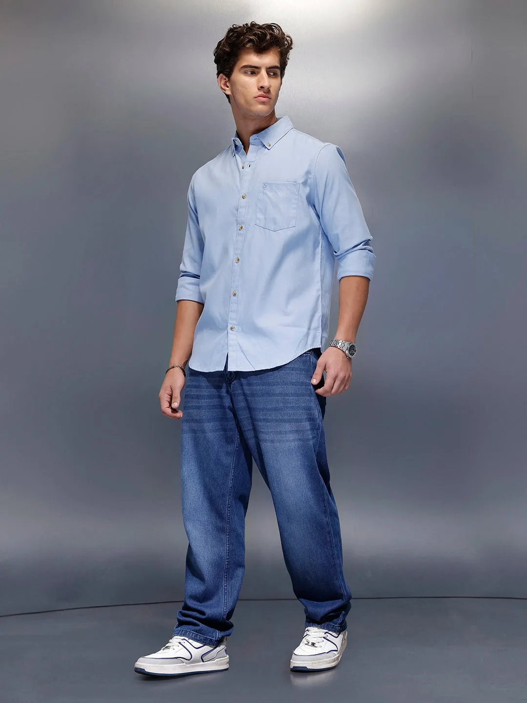Men's Casual Regular Fit Shirt | Blue sold by Wrogn product image thumbnail 2