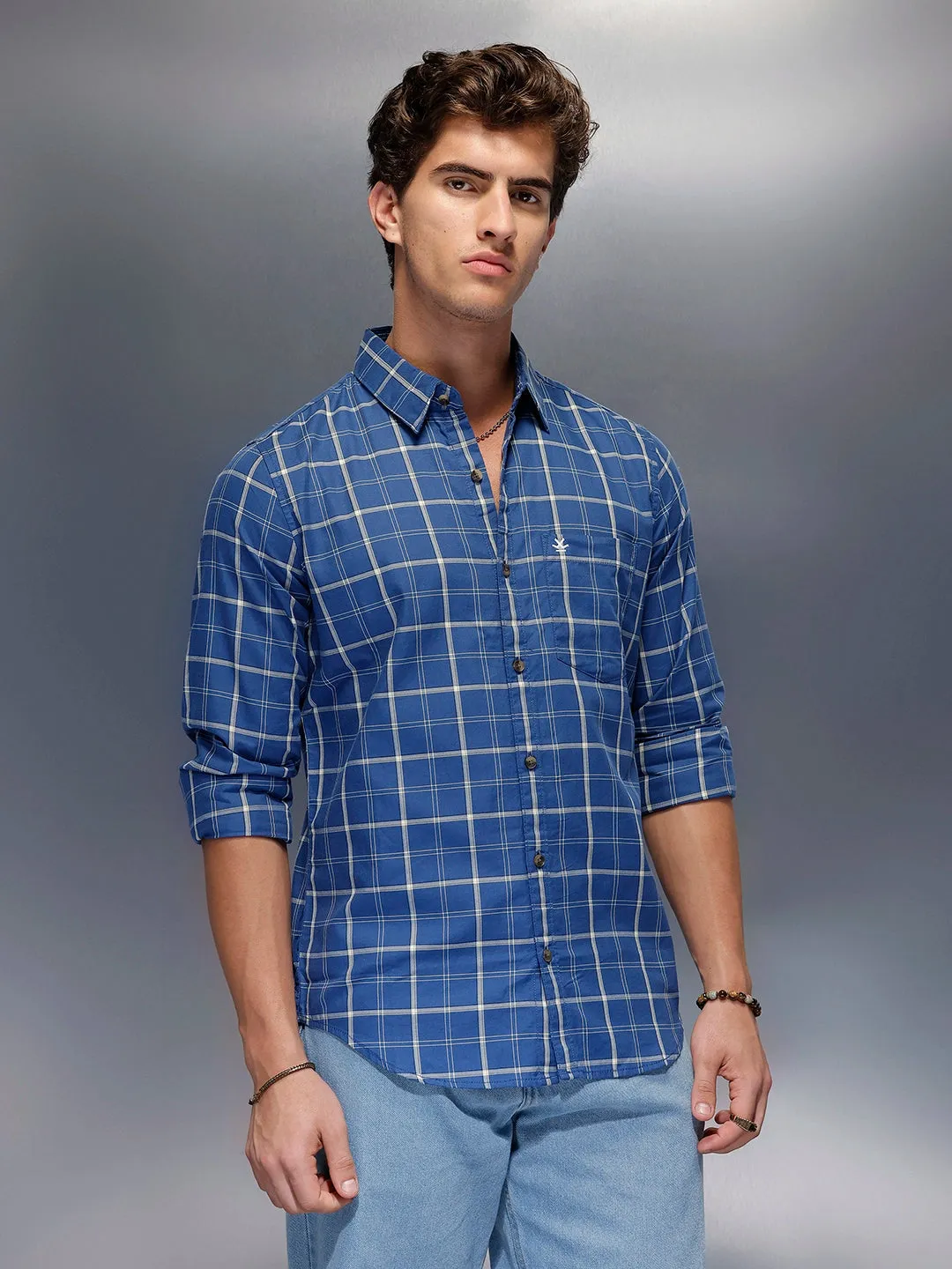 Men's Casual Checkered Shirt | Blue sold by Wrogn product image thumbnail 4